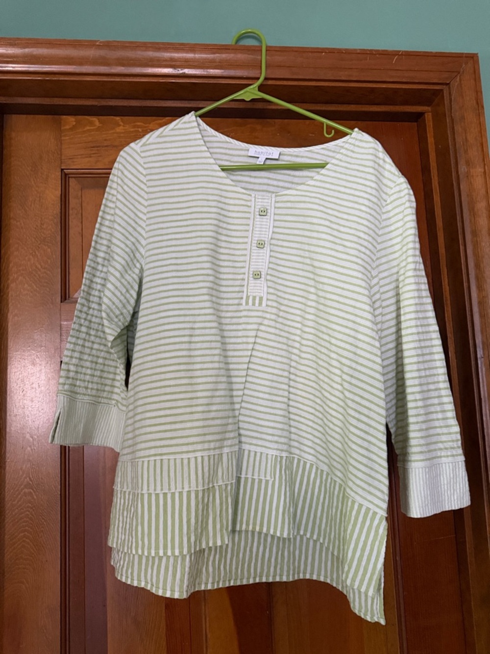 Habitat Light Green and White Striped Henley Tunic